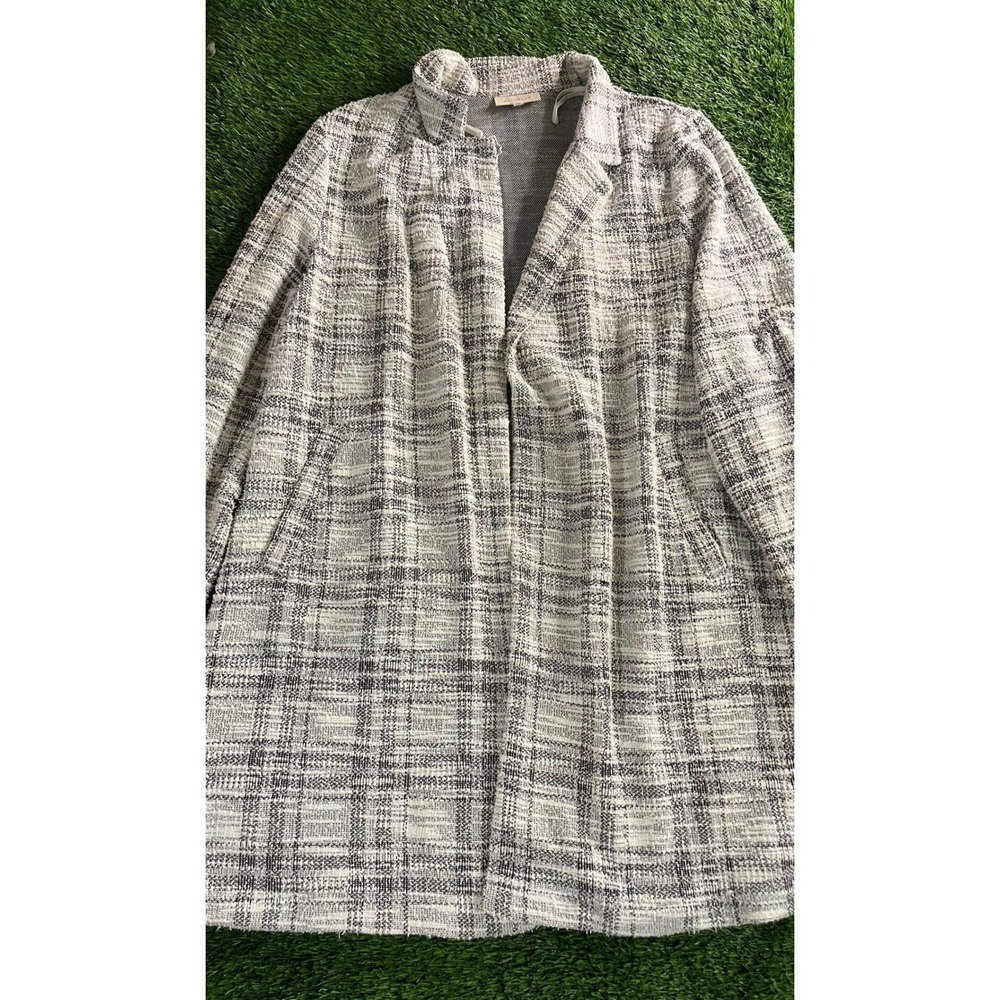 Melloday Coatigan Womens 2X Gray Plaid Tweed Open Front Pockets Cardigan Jacket